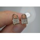 14K Padlock Pave Diamond Studs, Padlock Genuine Diamond Charm, Mother's Day Stud Earrings, Solid Gold Padlock Charm