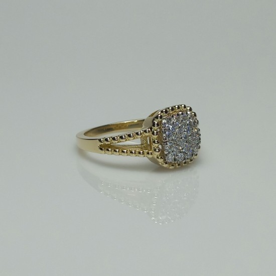 Cushion Shape Diamond Ring, 14K-18K Pave Diamond Statement Ring, Beaded Diamond Ring, Multi Pave Diamond Band