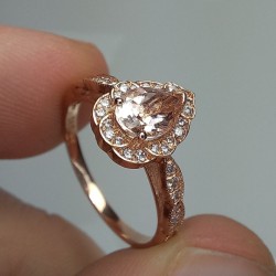 Pearcut Morganite Ring, Rose Gold Teardrop Morganite Engagement Ring, Vintage Teardrop Morganite And Diamond Ring, Valentine's Day Ring Gift