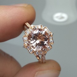 Morganite Vintage Engagement Ring, 14K Morganite And Diamond Wedding Ring, 7mm Natural Morganite, 1.2ct Brilliant Cut Morganite Bridal Ring