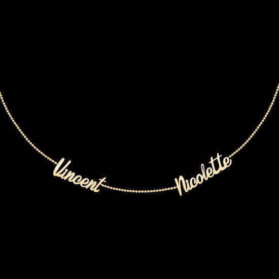 Two Name Necklace, Name Charm, 14K Name Pendant, Solid Gold Necklace, Customize Letters Necklace, Personalized Name