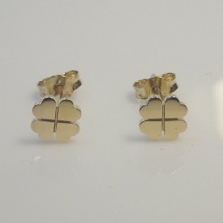 14K Four Leaf Stud Earrings, Solid Gold Clover Studs, Flower Earrings, Lucky Flower Studs