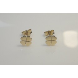 14K Four Leaf Stud Earrings, Solid Gold Clover Studs, Flower Earrings, Lucky Flower Studs