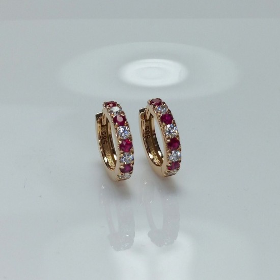 Big Thick Diamond And Ruby Huggies, Bold Diamond Earrings, 14K Huggie Hoops, Chunky Big Diamond Huggies, Natural Pigeon Blood Ruby Hoops