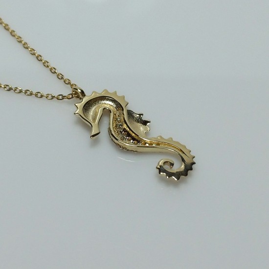 Diamond Seahorse Pendant, 14K-18K Diamond Seahorse Necklace, Seahorse Charm, Seahorse Jewelry, Sea Diamond Necklace